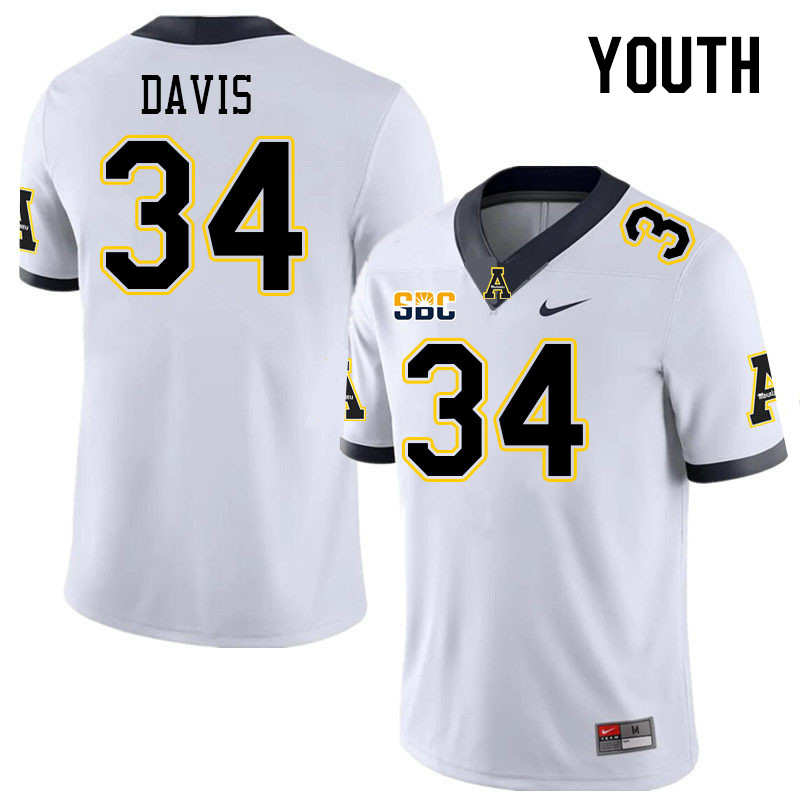 Youth #34 Bradley Davis Appalachian State Mountaineers College Football Jerseys Stitched Sale-White